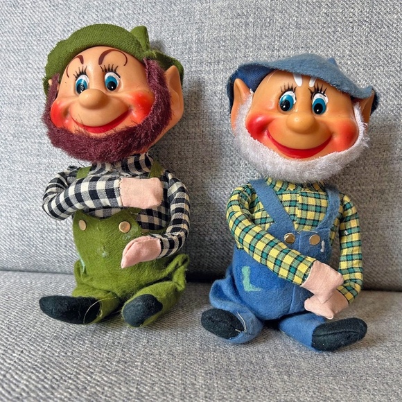 Vintage Hillbilly Elf Gnomes Overalls Set of 2 - Picture 2 of 8